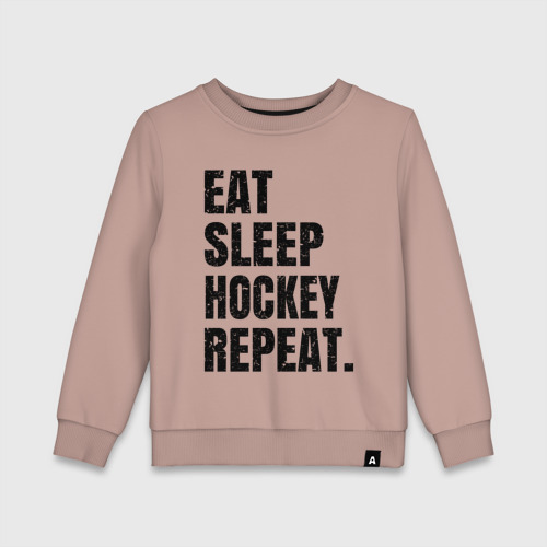 Детский свитшот хлопок EAT sleep hockey repeat, цвет пыльно-розовый