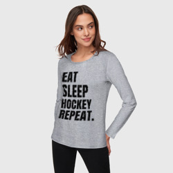 Женский лонгслив хлопок EAT sleep hockey repeat - фото 2