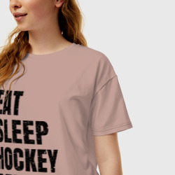 Женская футболка хлопок Oversize EAT sleep hockey repeat - фото 2