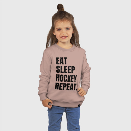 Детский свитшот хлопок EAT sleep hockey repeat, цвет пыльно-розовый - фото 3