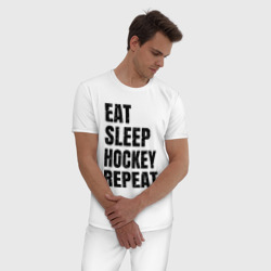 Мужская пижама хлопок EAT sleep hockey repeat - фото 2