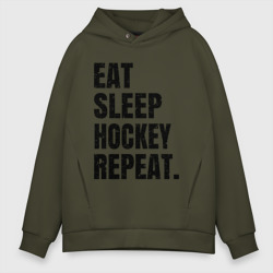 Мужское худи Oversize хлопок EAT sleep hockey repeat