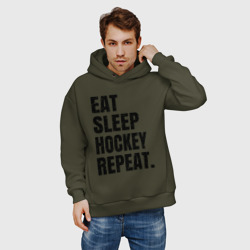 Мужское худи Oversize хлопок EAT sleep hockey repeat - фото 2