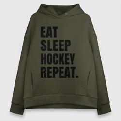 Женское худи Oversize хлопок EAT sleep hockey repeat