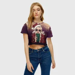 Женская футболка Crop-top 3D Снегурка хипстер рокер с кофе