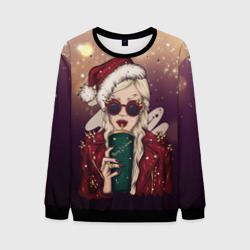 Мужской свитшот 3D Снегурка хипстер рокер с кофе