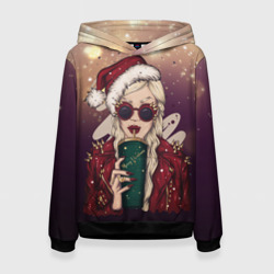 Женская толстовка 3D Снегурка хипстер рокер с кофе