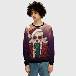 Мужской свитшот 3D Снегурка хипстер рокер с кофе - фото 2