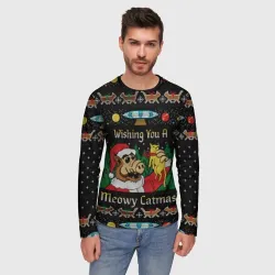 Мужской лонгслив 3D Wishing you a meowy catmas - фото 2