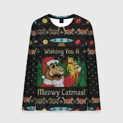 Мужской лонгслив 3D Wishing you a meowy catmas