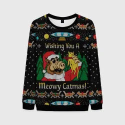 Мужской свитшот 3D Wishing you a meowy catmas