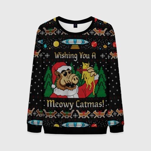 Мужской свитшот 3D Wishing you a meowy catmas
