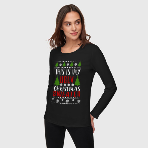 Женский лонгслив хлопок My ugly christmas sweater, цвет черный - фото 3