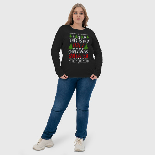 Женский лонгслив хлопок My ugly christmas sweater, цвет черный - фото 6