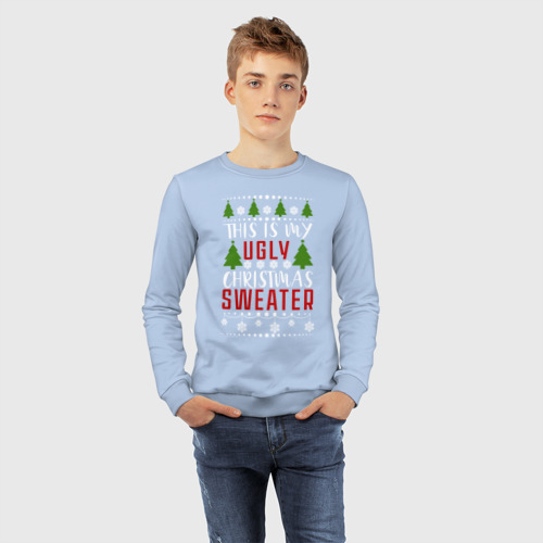 Детский свитшот хлопок My ugly christmas sweater, цвет мягкое небо - фото 7