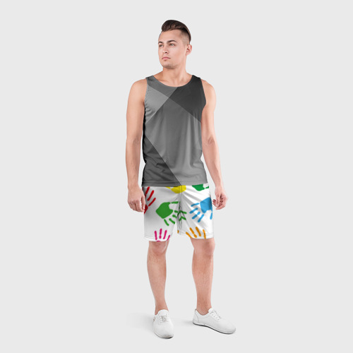 Мужские шорты спортивные Цветные ладошки - Детский узор, цвет 3D печать - фото 4