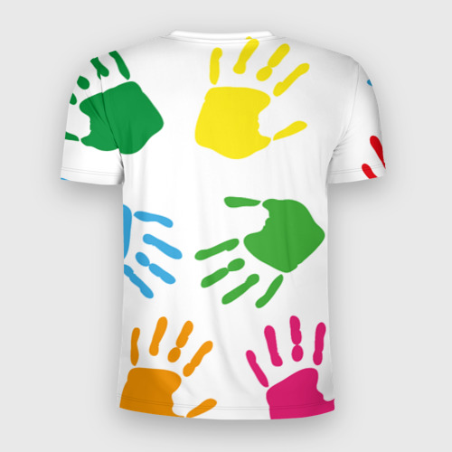 Мужская футболка 3D Slim Цветные ладошки - Детский узор, цвет 3D печать - фото 2