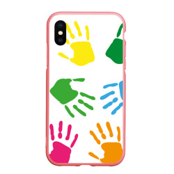 Чехол для iPhone XS Max матовый Цветные ладошки - Детский узор
