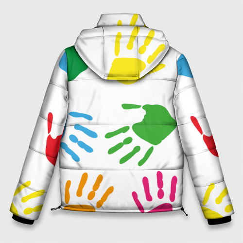 Мужская зимняя куртка 3D Цветные ладошки - Детский узор, цвет черный - фото 2