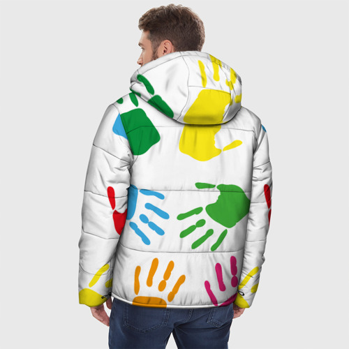 Мужская зимняя куртка 3D Цветные ладошки - Детский узор, цвет черный - фото 4