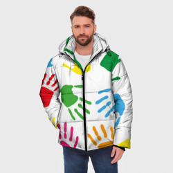 Мужская зимняя куртка 3D Цветные ладошки - Детский узор - фото 2