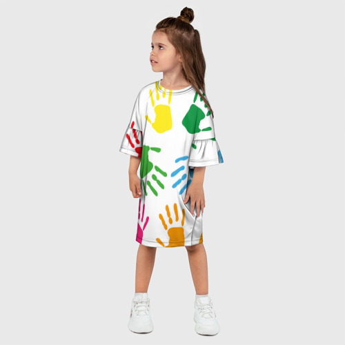Детское платье 3D Цветные ладошки - Детский узор, цвет 3D печать - фото 3