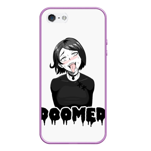 Чехол для iPhone 5/5S матовый Doomer girl ahegao, цвет сиреневый