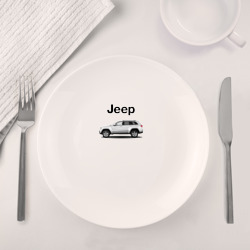 Набор: тарелка кружка с принтом Jeep для любого человека, вид спереди №4. Цвет основы: белый
