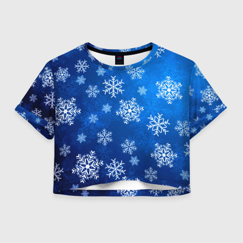 Женская футболка Crop-top 3D Новый Год Снежинки, цвет 3D печать