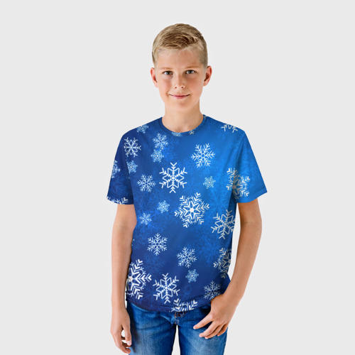 Детская футболка 3D Новый Год Снежинки, цвет 3D печать - фото 3