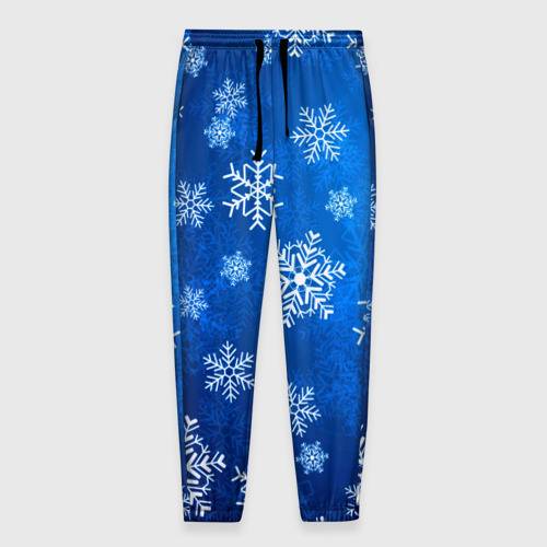 Мужские брюки 3D с принтом Новый Год | Снежинки, вид спереди #2