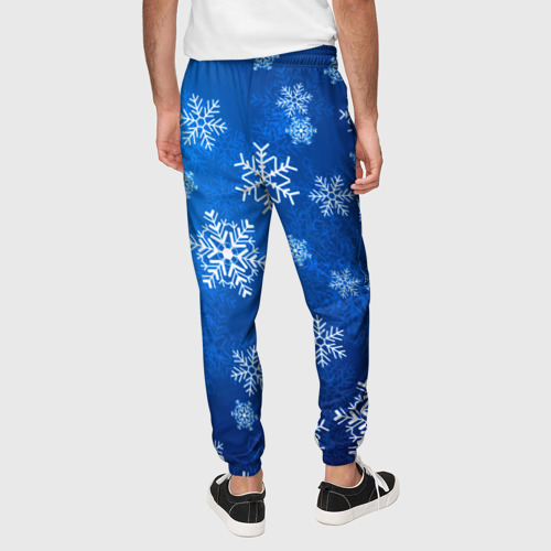 Мужские брюки 3D с принтом Новый Год | Снежинки, вид сзади #2