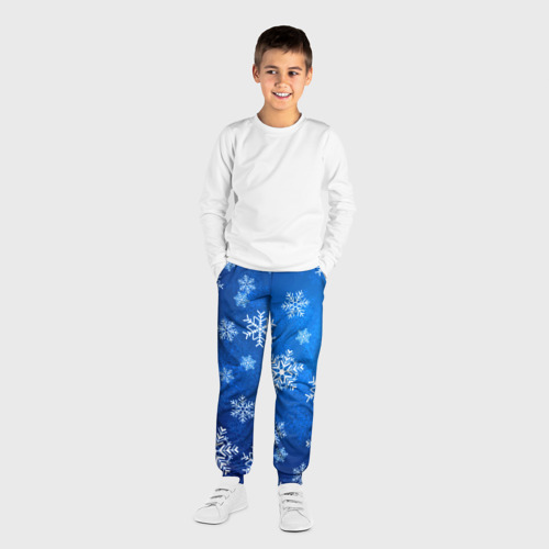 Детские брюки 3D с принтом Новый Год | Снежинки, вид сбоку #3