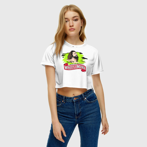 Женская футболка Crop-top 3D Рэстлинг, цвет 3D печать - фото 3