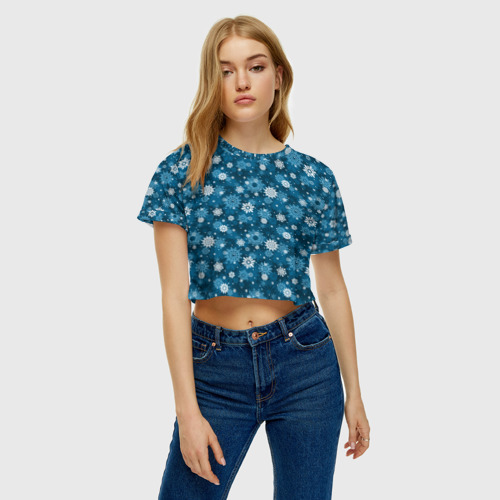 Женская футболка Crop-top 3D Снежинки, цвет 3D печать - фото 4