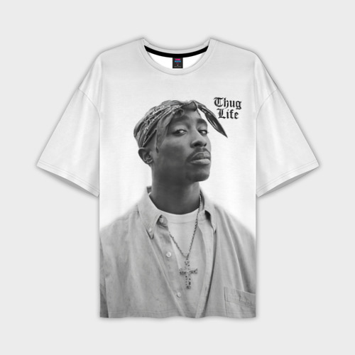 Мужская футболка оверсайз с принтом 2pac Thug Life, вид спереди №1