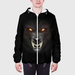 Куртка с принтом Злой Волк для мужчины, вид на модели спереди №3. Цвет основы: белый