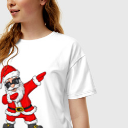 Футболка с принтом Dabing Santa для женщины, вид на модели спереди №2. Цвет основы: белый