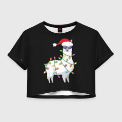 Женская футболка Crop-top 3D Рождественская Лама