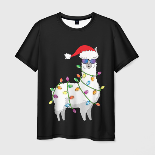 Мужская футболка с принтом Рождественская Лама, вид спереди №1