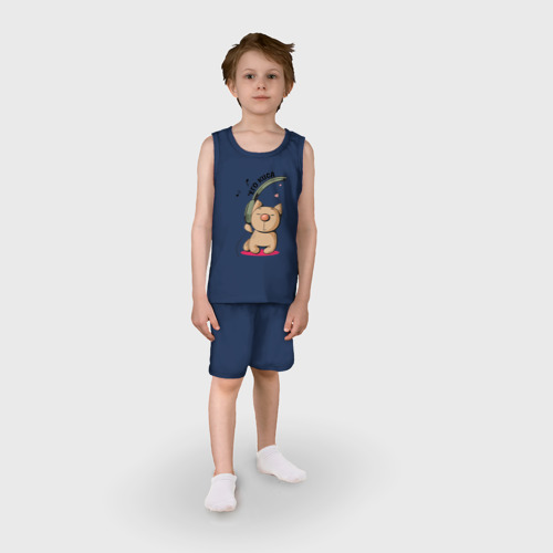 Детская пижама с шортами хлопок Его киса парные, цвет темно-синий - фото 3
