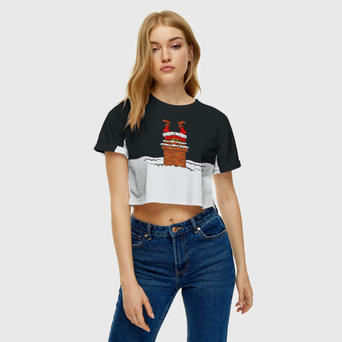 Женская футболка Crop-top 3D С Новым Годом!, цвет 3D печать - фото 3