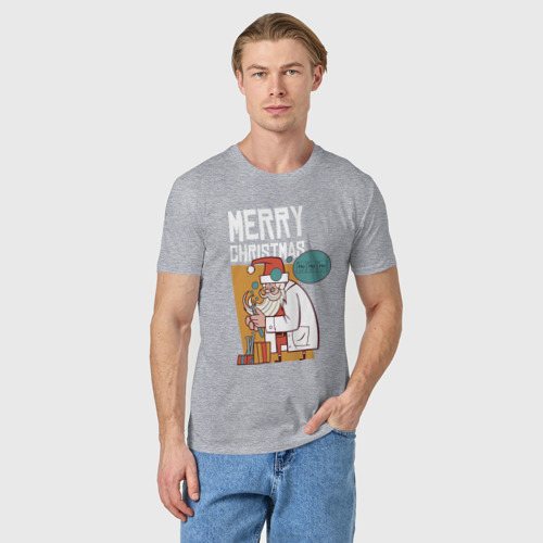 Мужская футболка хлопок Санта-ученый, цвет меланж - фото 3