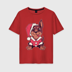 Женская футболка хлопок Oversize Рождественский пёсик