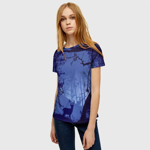 Женская футболка 3D с принтом ЛЕС, фото на моделе #1