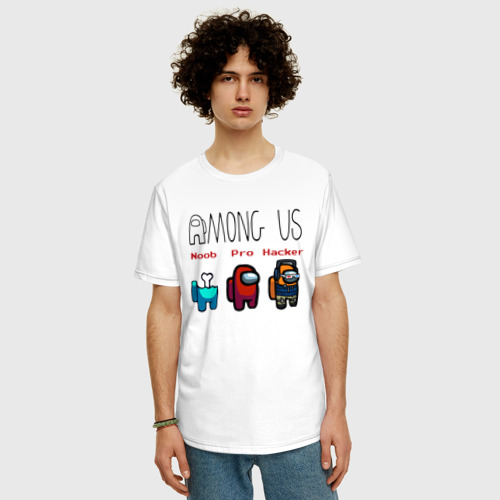 Мужская футболка хлопок Oversize Among Us - Noob Pro Hacker, цвет белый - фото 3