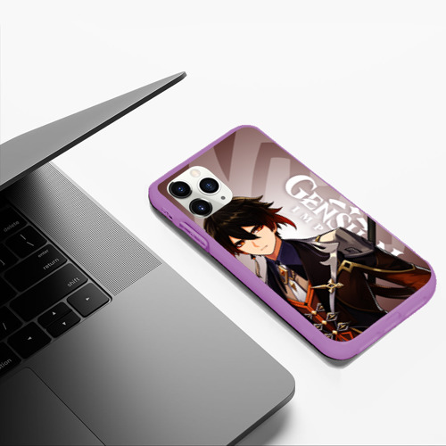 Чехол для iPhone 11 Pro Max матовый Genshin Impact, Чжун Ли, цвет фиолетовый - фото 5