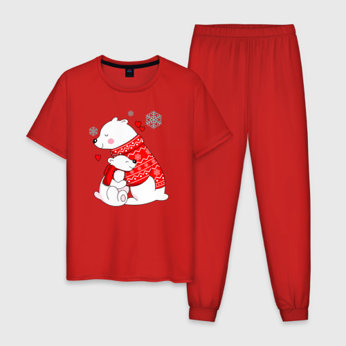 Мужская пижама хлопок Медведица с медвежонеком, цвет красный