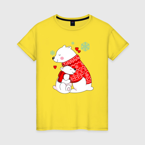 Женская футболка хлопок Медведица с медвежонеком, цвет желтый