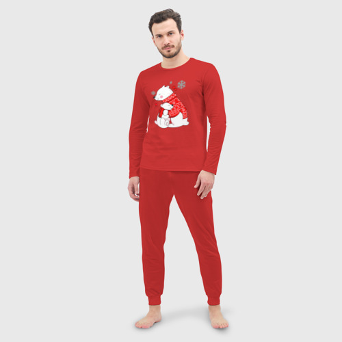 Мужская пижама с лонгсливом хлопок Медведица с медвежонеком, цвет красный - фото 3